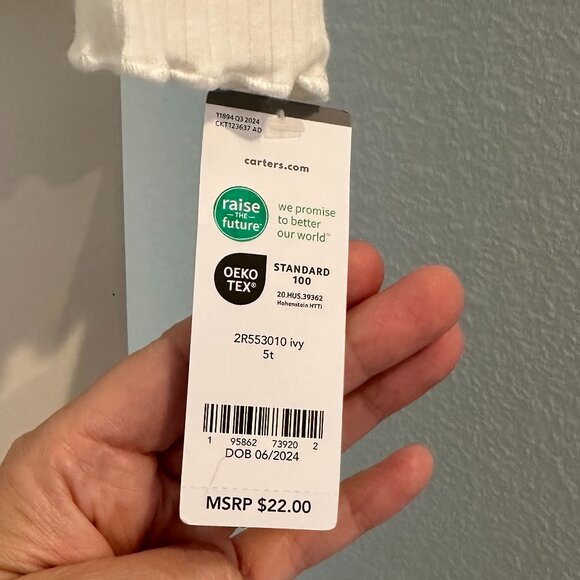 Carters Ivory Toddler Ribbed Long-Sleeve Peplum Top 5T - Picture 3 of 3